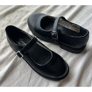 Dominique Nicole Girls Black Mary Jane Lug Sole Shoes Size 1 Youth Cute Clean